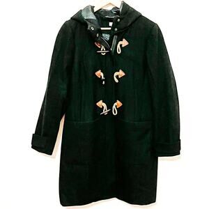 J Crew Wool Womens Duffle Coat Size 8 Black Hooded Toggle Preppy Dark Academia